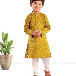 Babyhug Full Sleeves Printed Kurta Pyjama Set - Mustard-image-28