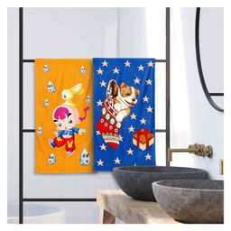 Sassoon 100% Cotton 300 GSM Kids Cartoon Super Soft Printed Hand Towel for Bathroom Pack  of 2- Blue Orange-image-11
