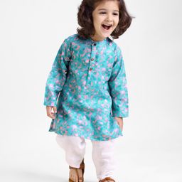 Babyhug 100% Cotton Woven Full Sleeves Kurta & Pyjama Set Abstract Print - Blue-image-94