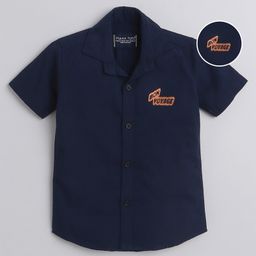Polka Tots Half Sleeves Bon Voyage Metallic Printed Shirt - Dark Blue-image-75