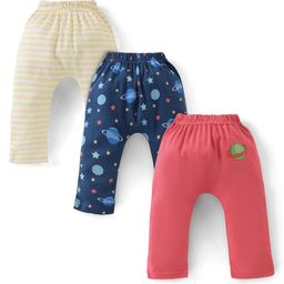 Babyhug Cotton Knit Full Length Diaper Pants Planets Print Pack of 3 - Multicolour-image-95