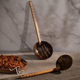 Thenga Coconut Shell Cooking Set 2 Piece Frying Spoon & Non Stick Ladle - Brown-21