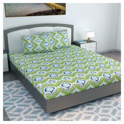 Divine Casa 144 TC Bedsheet King Size Bed Cotton with 2 Pillow Covers Apple Green-image-92