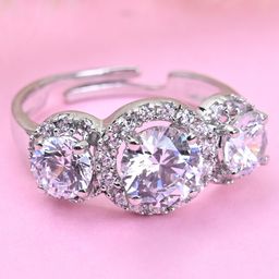 CLARA 925 Silver Swiss Zircon Rhodium Plated Solitaire Wedding Finger Ring With Adjustable Band Gift For Women & Girls - Silver-image-30
