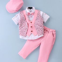 Robo Fry Cotton Lycra DC Full Sleeves Three Piece Party Suit With Cap - Pink-image-76