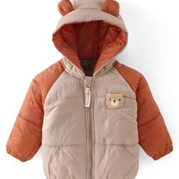 Little Kangaroos Woven Full Sleeves Hooded Winter Wear Suit Teddy Patch - Tan-image-28