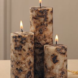 Parkash Candles Set of 3 Fragrance Pillar Candles Marble Finish - Brown Coffee-23