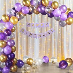 Puchku Purple & Golden with White Net Curtain for Birthday Decoration-15