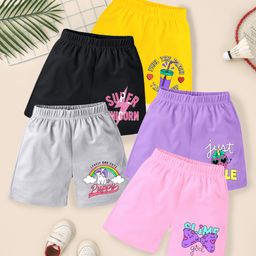 KUCHIPOO Pack of 5 Dog & Text Printed Shorts - Multi Colour-image-78