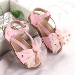 Babyoye Sandals with Velcro Closure & Bow Applique - Pink-image-49