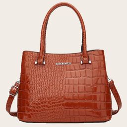 SYGA Women's Leather Handbag Versatile Casual Crocodile Pattern Shoulder Bag (Light Brown)-image-16