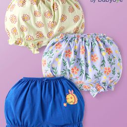 Babyoye Cotton Spandex Allover Floral & Bee Printed Bloomers Pack of 3- Blue & Mint-image-94