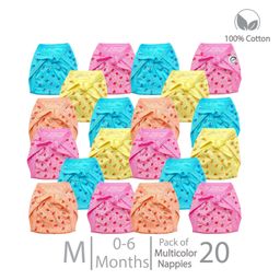 Chirsh Baby Cloth Diapers/Nappies Washable & Reusable Cotton Cloth Nappies With String (0-6 Months, Pack Of 20) Medium- Multi Color-17