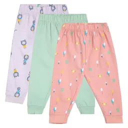 MINI KLUB Cotton Pack Of 3 Solid & Monkey Printed Pajamas - Lavender Green & Pink-picture-23