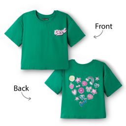 Pine Kids Cotton Knit Half Drop Shoulder Sleeves T-Shirt with Front & Back Text Print - Mint-image-48