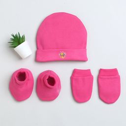 BUMZEE Interlock Knit Cap Mittens & Booties Set with Butterfly Print Dark Pink - Diameter 11.5 cm-7