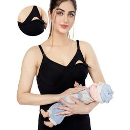 MOM'S BEE Modal Sleeveless Solid Camisole With Nursing Access - Black-image-61