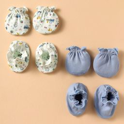 Ben Benny 100% Cotton Knit Mitten Booties With Vehicle Print Pack Of 2 - White & Light Blue-image-62