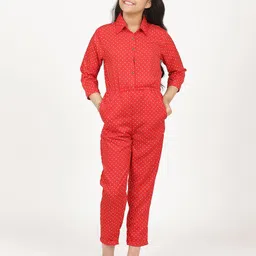 Uptownie Three Fourth Sleeves Polka Dots Printed Jumpsuit - Red-picture-8
