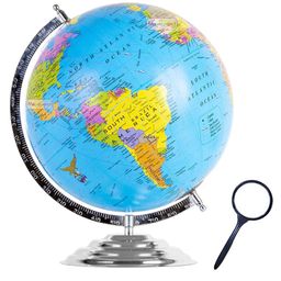 Magicwand STEM & STEAM Educational,Decorative Spinning Political Educational Laminated Rotating World Globe MADE IN INDIA 8" Chrome with Magnifier-19