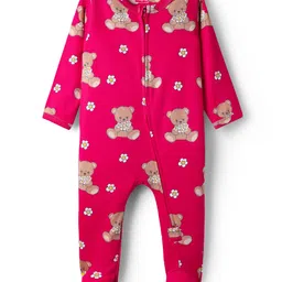 Babyhug Cotton Knit Full Sleeves Footed Sleepsuit With Bear Print - Dark Pink-picture-41