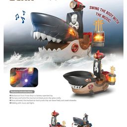 AKN TOYS Educational Toy Battery Operated Light-up Sharks Shape Pirate Ship With Sound Electric Boat Toy for Kids- ( COLOR MAY VARY ) - PACK OF 1-16