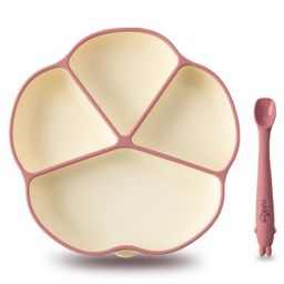 CUBKINS Set of 2 pcs - Plate, Early Feeding Bendable Spoon | Designed for Babies, Infants & Toddlers | BPA Free, Food Grade, FDA Approved | 100% Silicone | Easy to Clean (Raspberry)-image-12