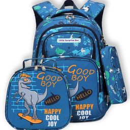 Little Surprise Box Skating Dino Backpack with Matching Lunch Bag and Stationery Pouch Blue - Height 15 Inches-image-87