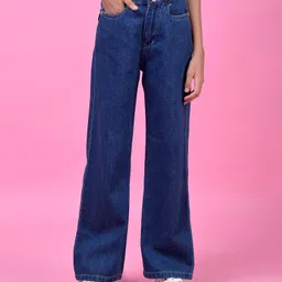 CRIMSOUNE CLUB Cotton Woven Solid Jeans - Blue-picture-35