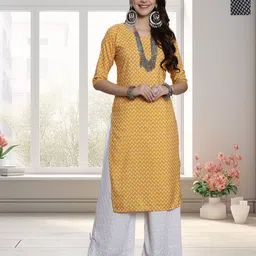 HERE&NOW Selection Of 2 Floral Printed Round Neck Straight Kurtas-image-87