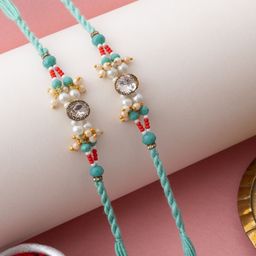 PANASH Set Of 2 Gold Plated Stones Studded & Beaded Thread Rakhis With Roli Chawal-image-71