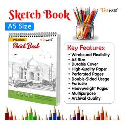 go woo A5 Premium Sketch Book : 36 Sheets - (5.8 x 8.3 Inch) Top Spiral-Bound Sketchpad for Artists,140 GSM Paper Sketching and Drawing Paper for Doodling image 5