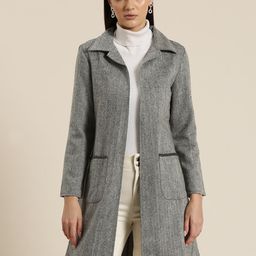 Qurvii Women Printed Woollen Open Front Longline Overcoat image 1