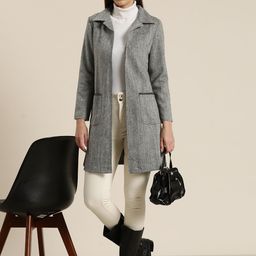 Qurvii Women Printed Woollen Open Front Longline Overcoat image 5