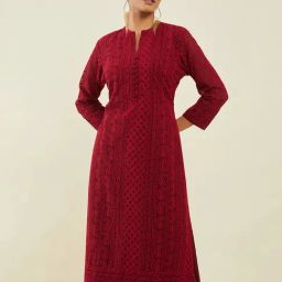Soch Maroon Embroidered Straight Kurta-image-49