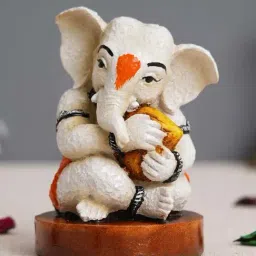 eCraftIndia White & Orange Resin Baby Ganesha Idol Holding Modak Showpiece-image-68