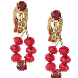 FirstBlush Gold-Plated Cubic Zirconia Studded Clip On Contemporary Drop Earrings-image-68
