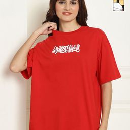 Metronaut Women Pack of 2 Typography Printed Round Neck Cotton Oversized T-shirts-image-83