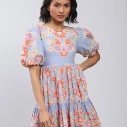 Label Ritu Kumar Light Blue Floral Skater Dress-image-15
