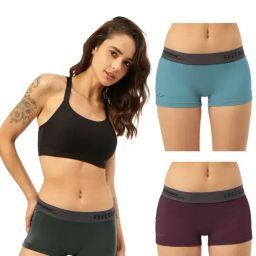 Freecultr Multicolored Plain Boy-Shorts Panties - Pack Of 3-5