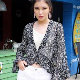 Sera Black Floral Print Shrug-34