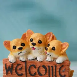eCraftIndia Yellow Resin Welcome 3 Puppies Dog Statues Showpiece-image-53