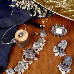 Teejh Pitara Collection Kanishka White Oxidized Jewellery Set-image-49