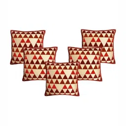 Saral Home Maroon & Beige 5 Pieces Geometric Square Cushion Covers-19