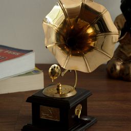eCraftIndia Gold-Toned Handcrafted Brass Antique Music Decorative Gramophone Showpiece-13