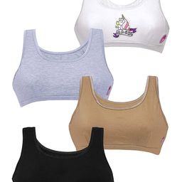 DChica Girls Pack Of 4 Non-Padded Full Coverage All Day Comfort Seamless Cotton Sports Bra-35