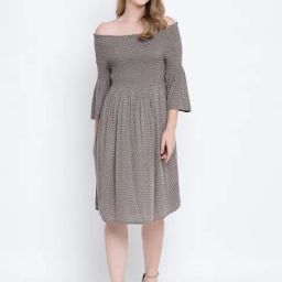 Oxolloxo Grey Printed Fit & Flare Dress-image-75