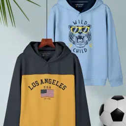 HELLCAT Kids Dark Grey & Sky Blue Printed Full Sleeves T-Shirt-image-91