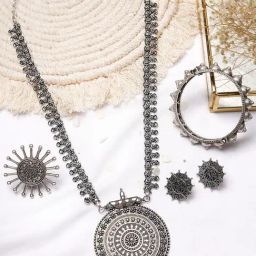 Teejh Pitara Collection Mythil Silver Oxidized Jewellery Set-17