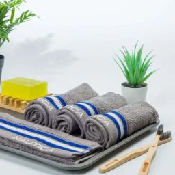Nautica Vintage Crew Stripe Grey Cotton 500 GSM Super Soft Zero Twist Face Towel - Set of 4-35